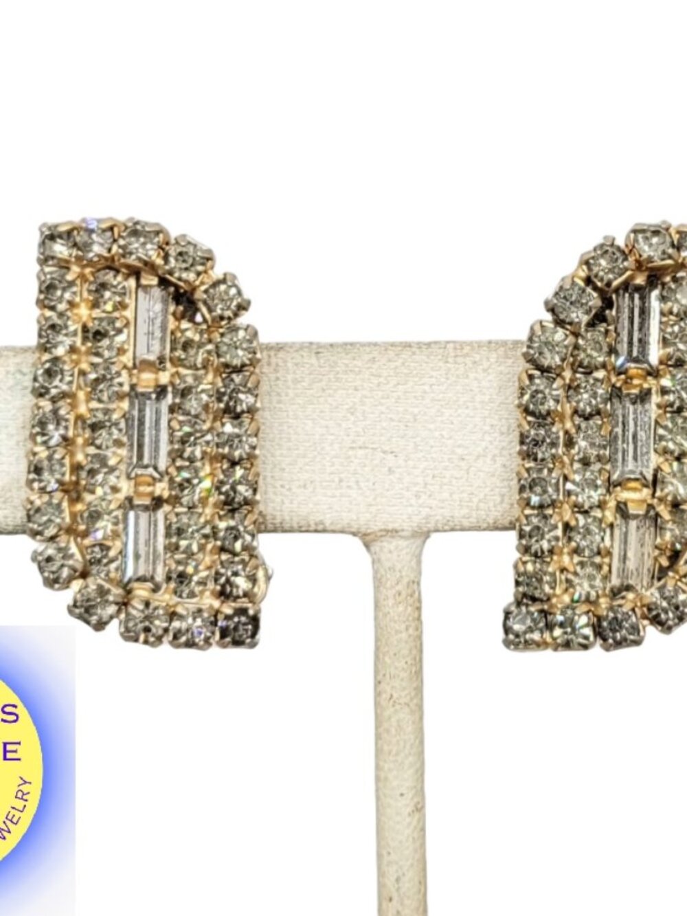 intage 1960s Signed Alice Caviness Faux-Black Diamond Rhinestone Clip Earrings